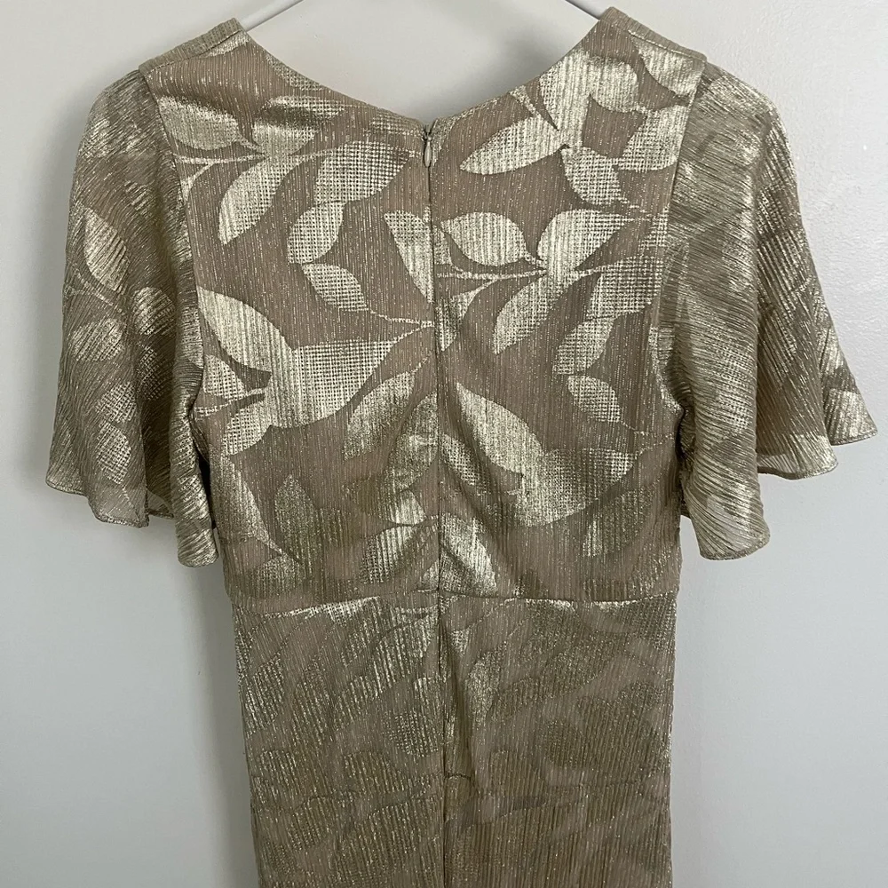 Adrianna Papell Metallic 1920s art deco inspired Gold Leaf Dress with slit - Picture 7 of 10